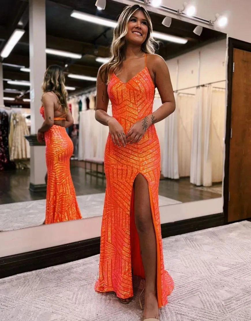 Wholesale Sparkly Sequin Long Glitter Prom Party Dress With Split